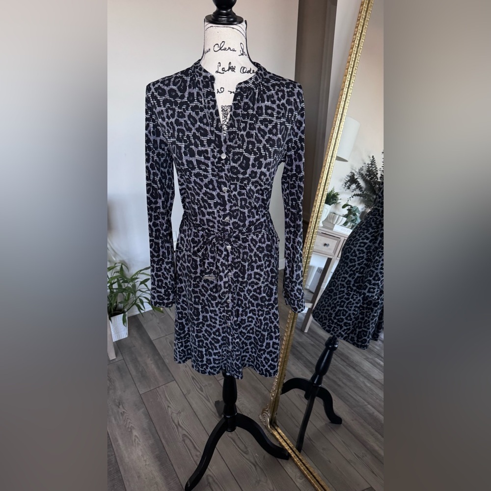 Michael Kors Black and white Animal Print Long Sleeve Dress